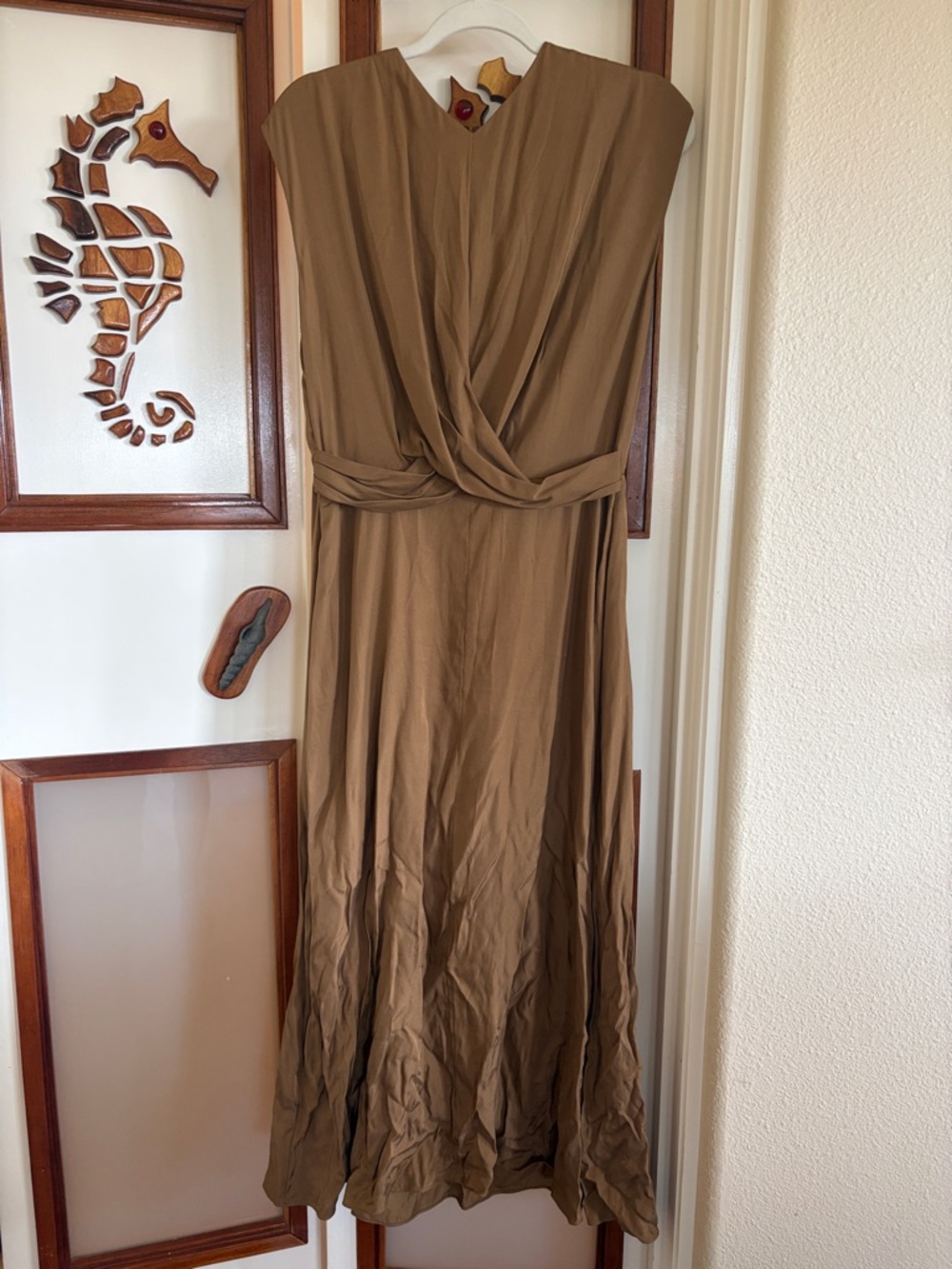 Vince Brown Sleeveless Twist-Waist Maxi Dress